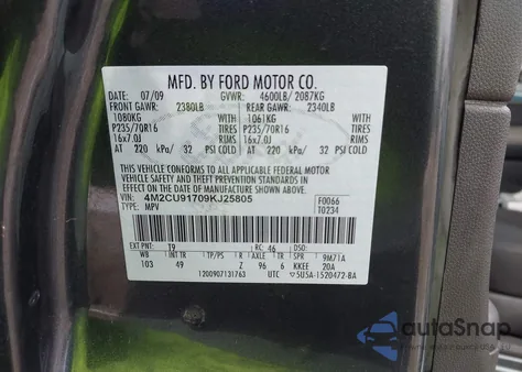 2009 Mercury Mariner I4 from USA, damaged, VIN 4M2CU91709KJ25805